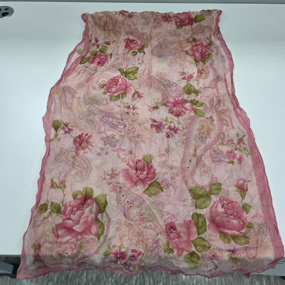 메트로시티 빈티지)핑크로즈 페이즐리 큐빅모리걸y2k로맨틱 실크스카프머플러 상품이미지4