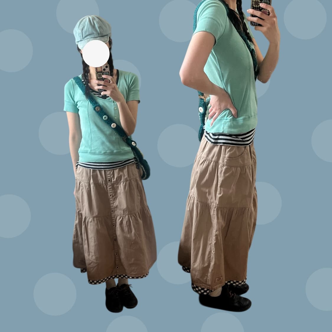 디키즈 체크 레이어드 베이지 캉캉 스커트 상품이미지1