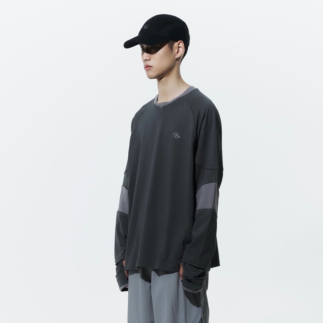 SANSAN GEAR 파이핑 블락 롱슬리브 차콜 상품이미지2