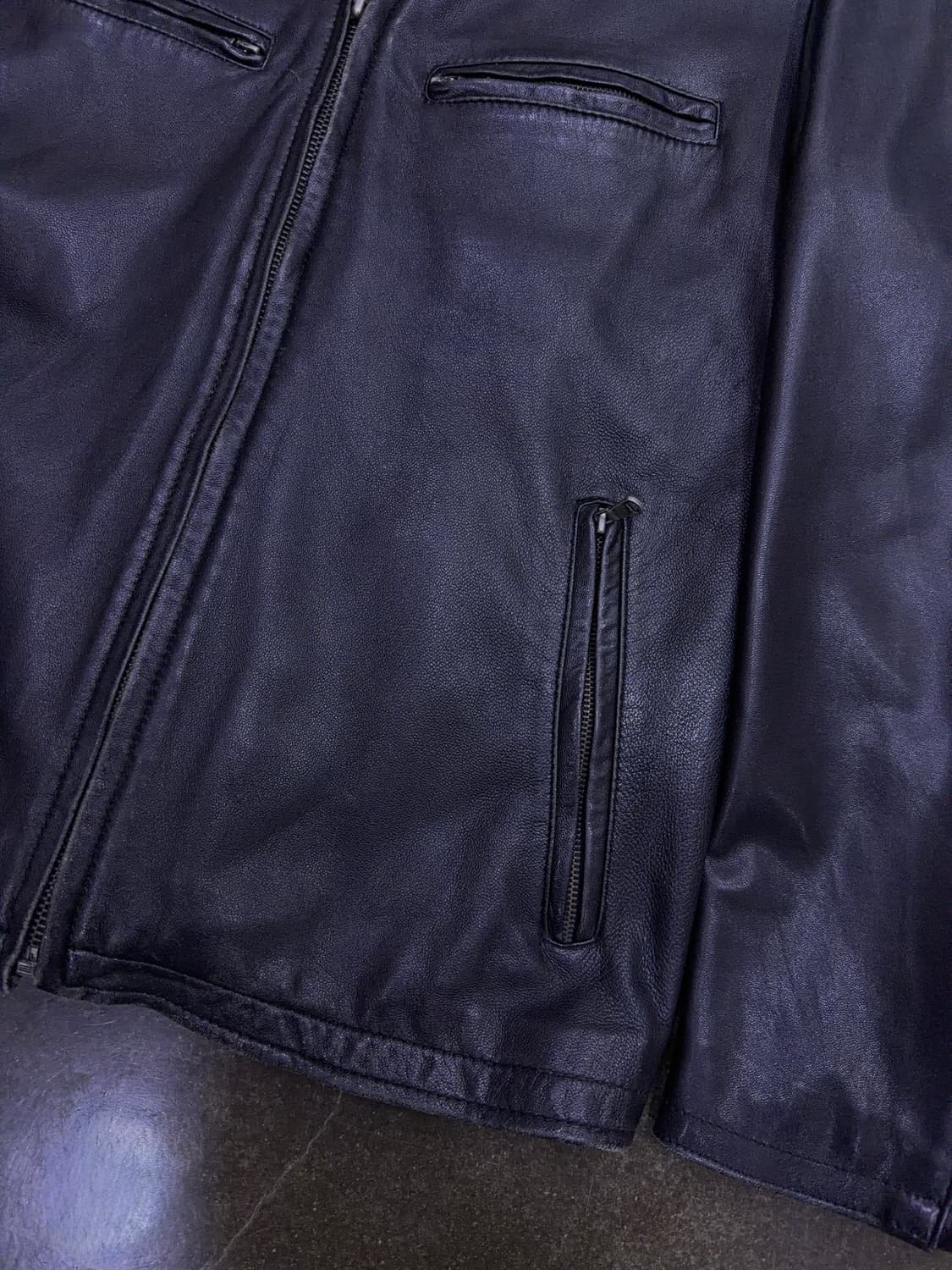 L 옴므 빈티지 양가죽 레더 싱글 라이더자켓 블랙 M 상품이미지5