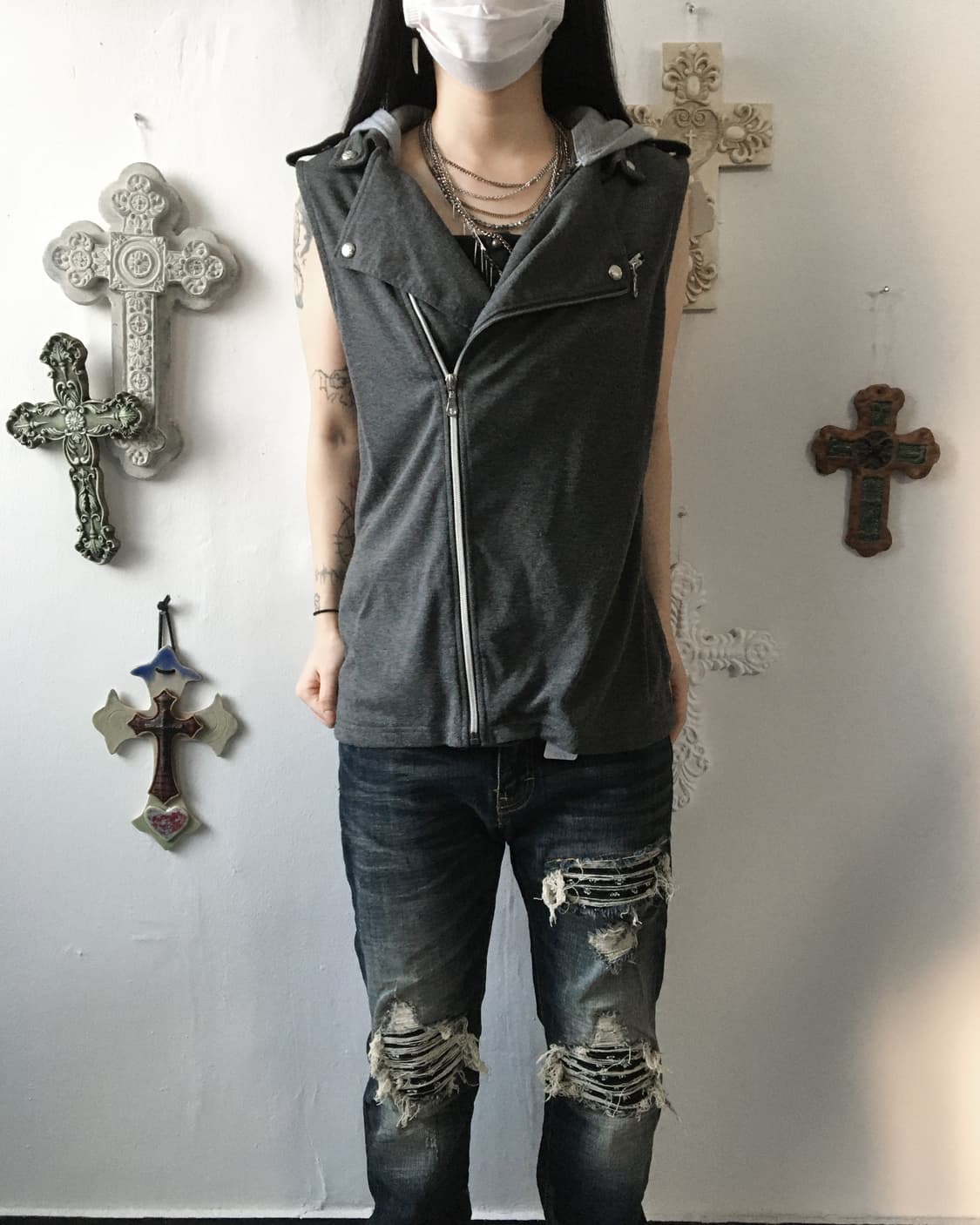 Hood layered vest 상품이미지1