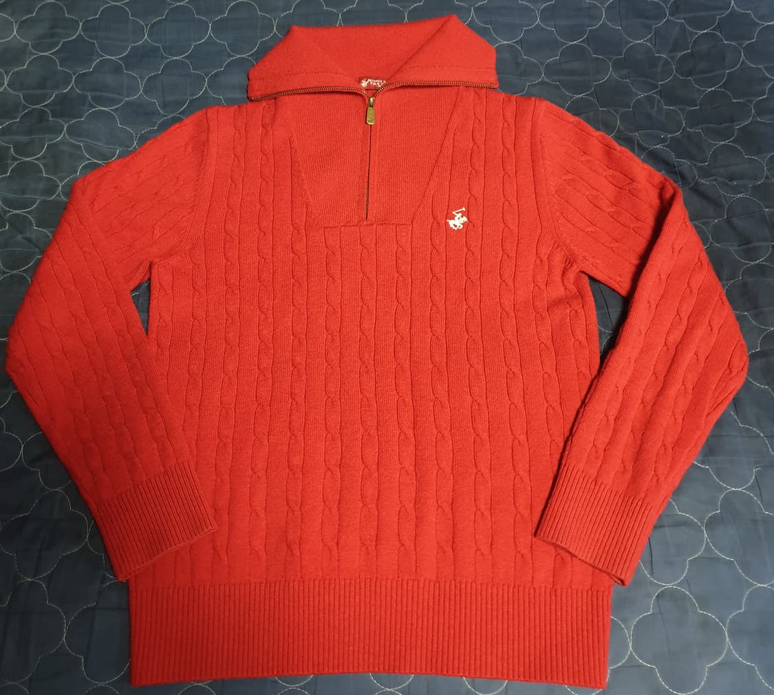 비버리힐스폴로클럽 케이블 하이넥 딱붙핏 하프집업 니트 레드(S) 상품이미지1