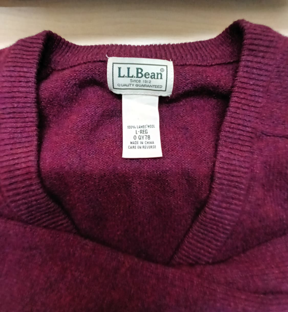 엘엘빈 (LLBean) 버건디 브이넥 니트 (코튼+캐시미어) 상품이미지2