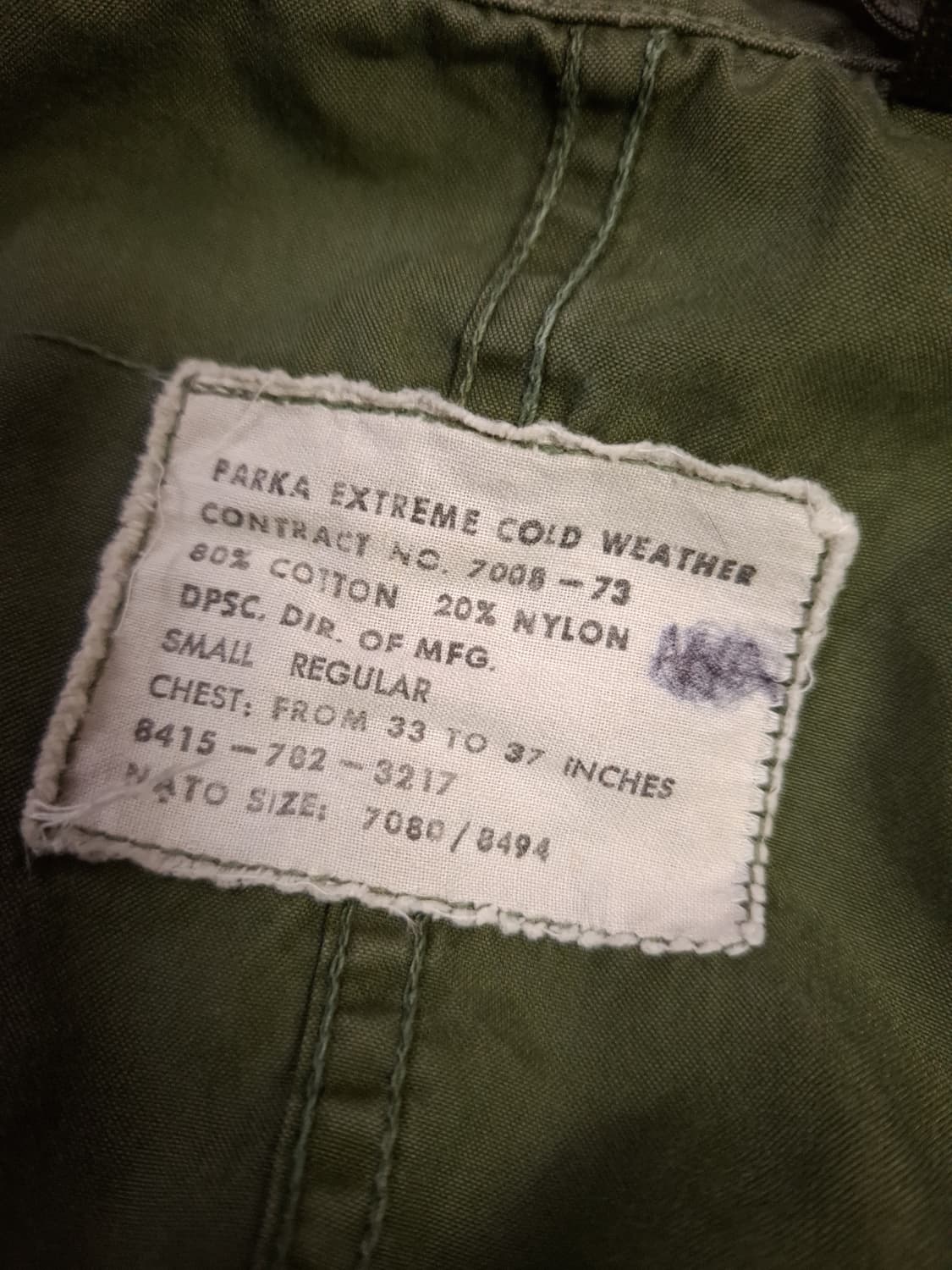 오리지날 미군 M-65 피쉬테일 개파카 스몰 풀셋트 상품이미지6