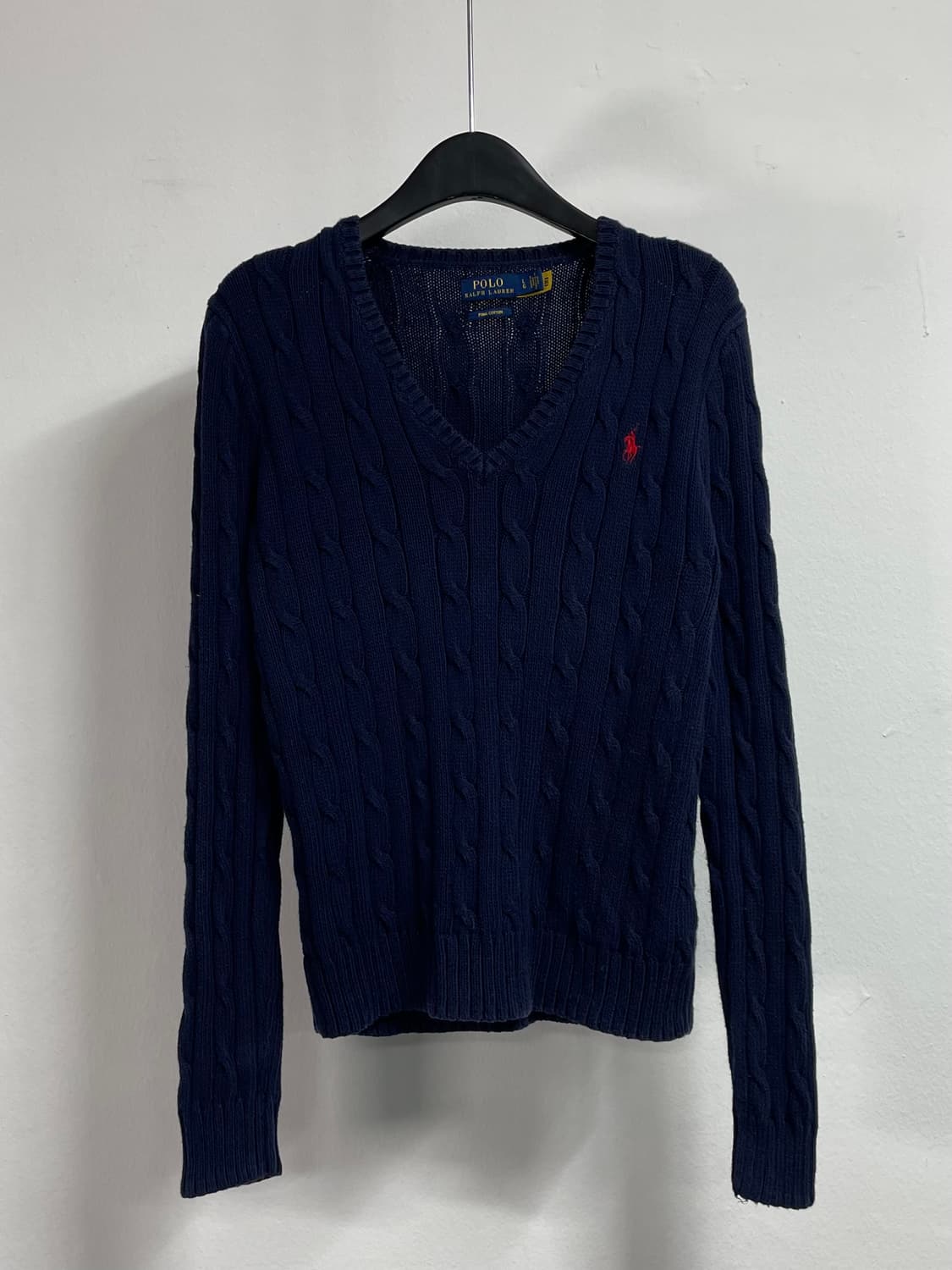 폴로 랄프로렌 우먼스 네이비 브이넥 케이블 니트 (on.184)   상품이미지1