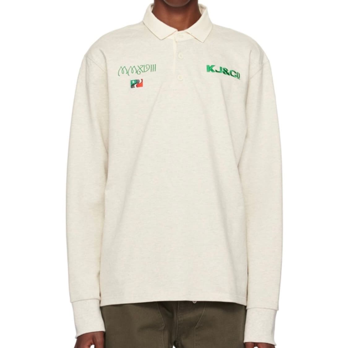 기준 kijun 자수 럭비 폴로 셔츠 멜란지 오트밀 L 상품이미지1