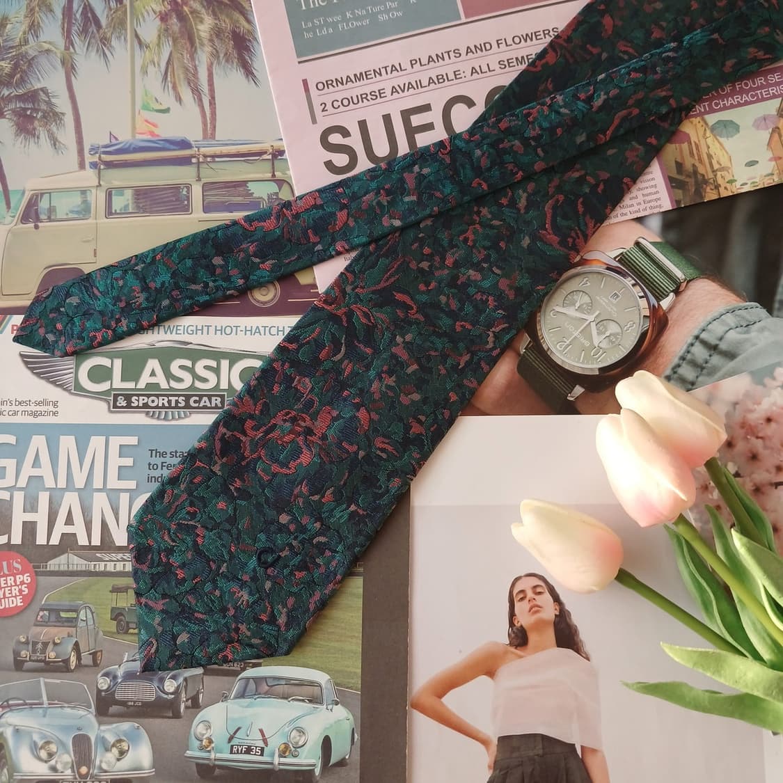 샤를주르당 실크 플로럴 자카드 넥타이 8.7cm A+등급 A19119
 상품이미지3