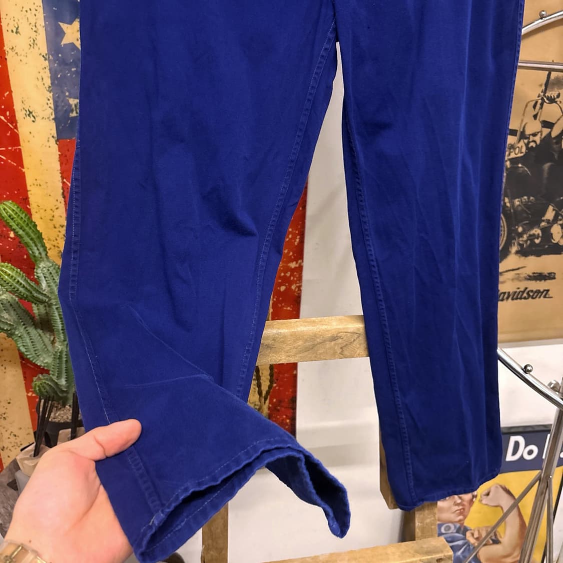70s 오리지널 프렌치 워크팬츠 서스펜더 버튼플라이 잉크블루 N680 상품이미지4