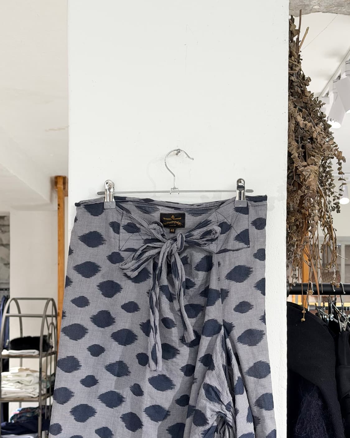 비비안웨스트우드 그레이 네이비 패턴 코튼 셔링 리본 스커트 상품이미지2