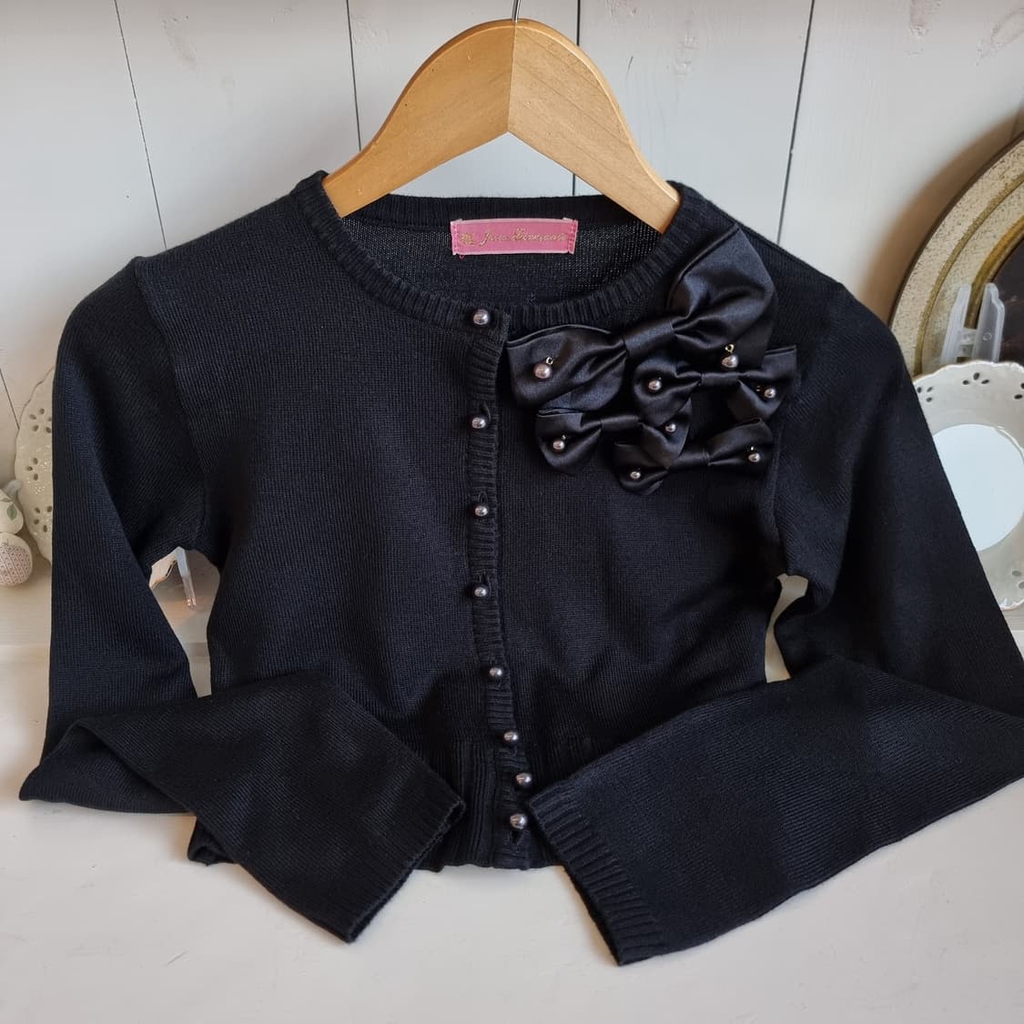 Jesus Diamante(지저스 디아망테) 빈티지 리본 진주버튼가디건 상품이미지6