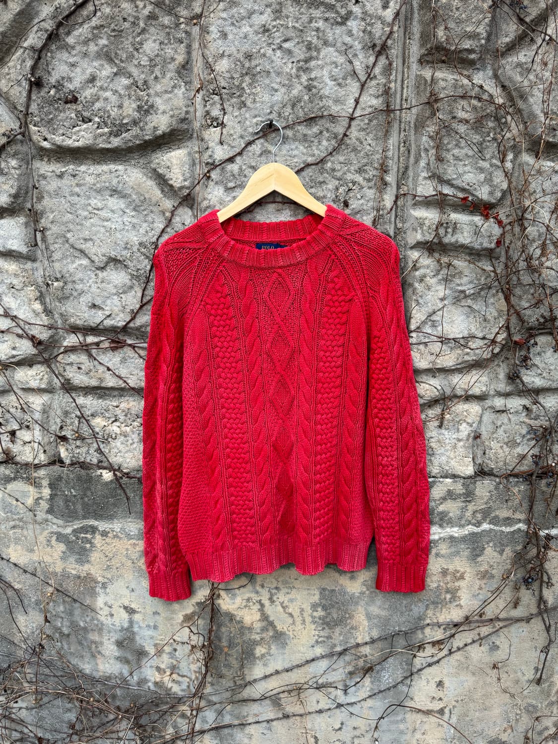 폴로 랄프로렌 빈티지 선페이딩 꽈배기 니트 레드 m 상품이미지1