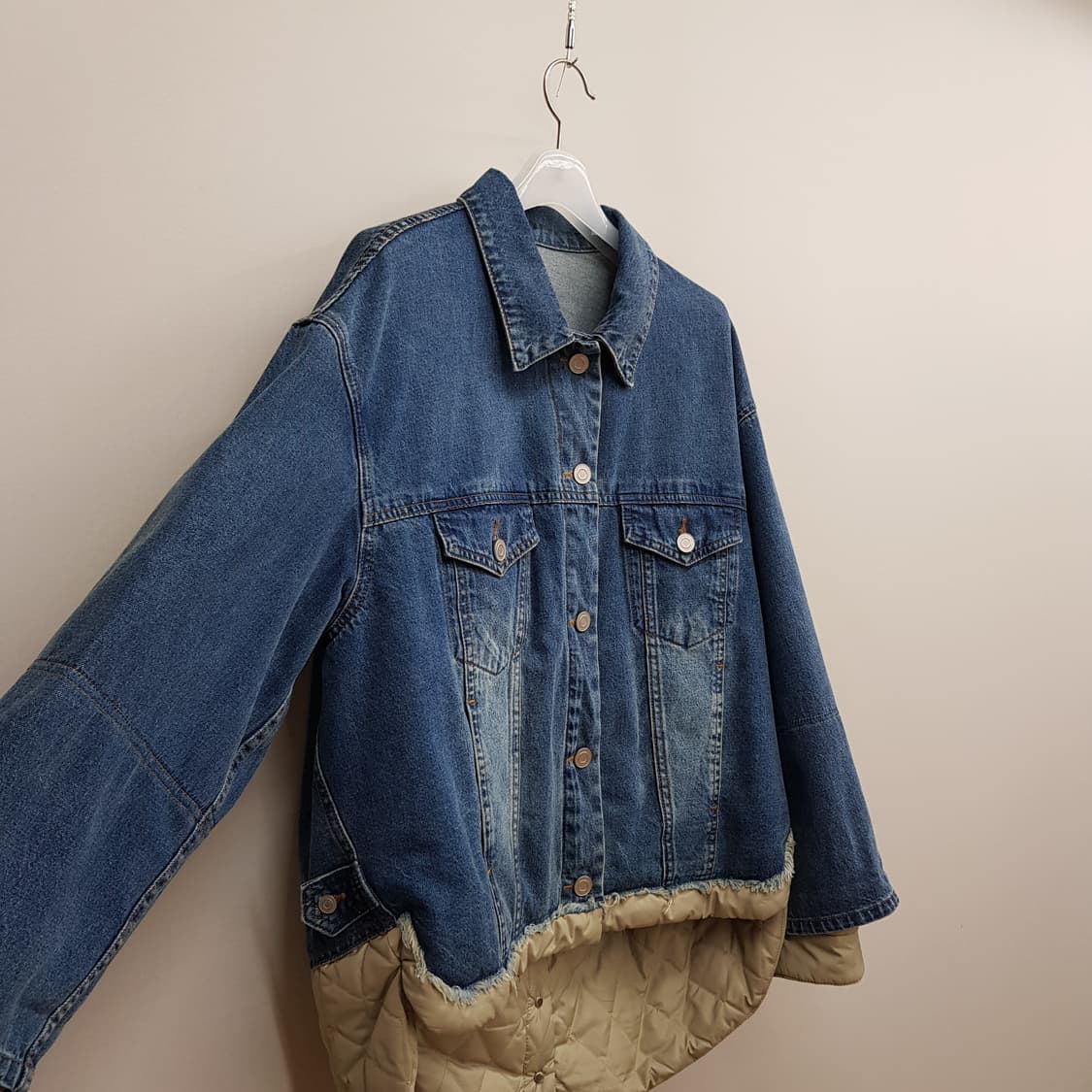 한섬 시스템 배색 퀼팅 오버핏 데님 자켓 82-94-160사이즈 상품이미지3