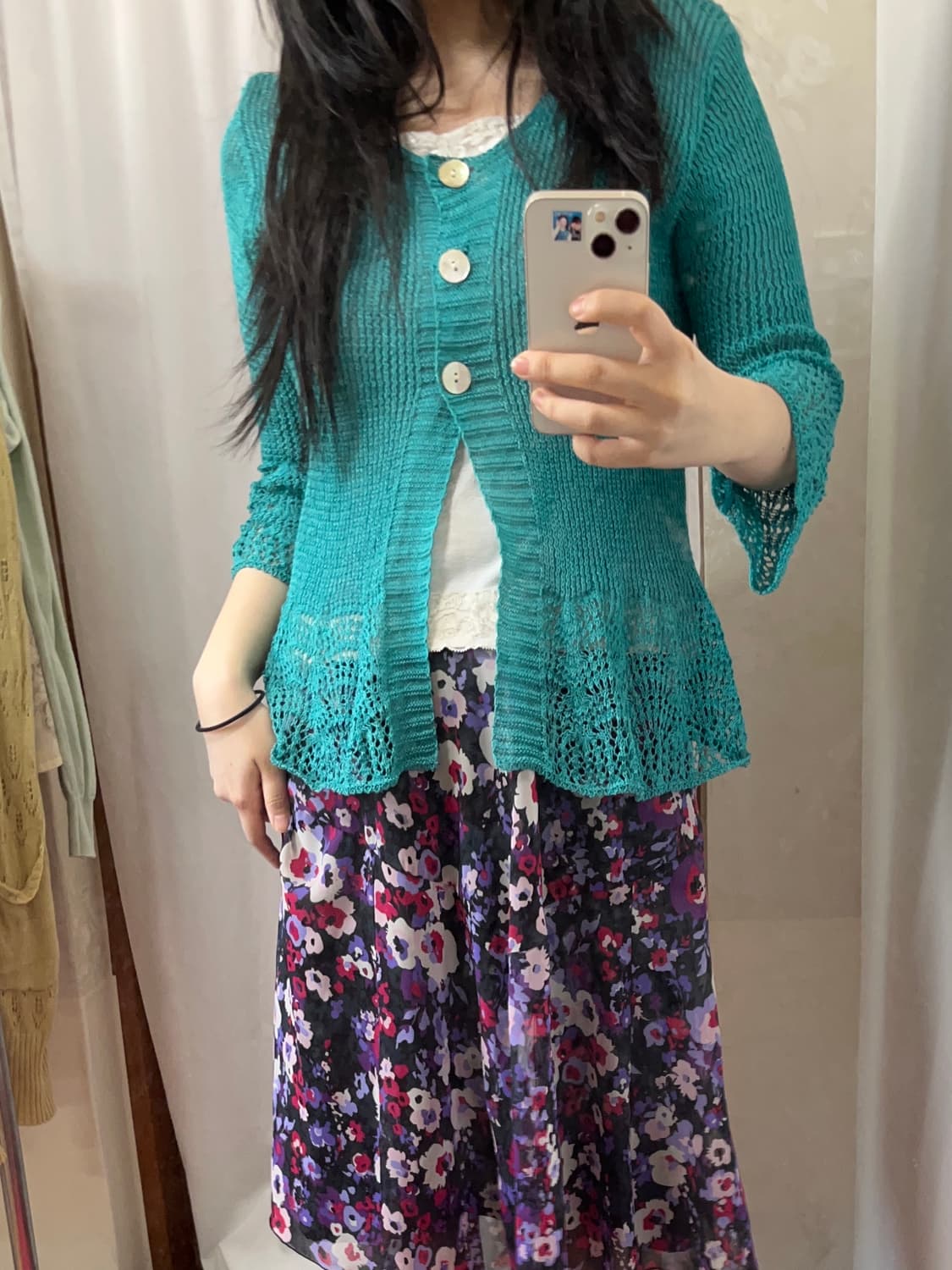 aqua blue punching knit cardigan 상품이미지3