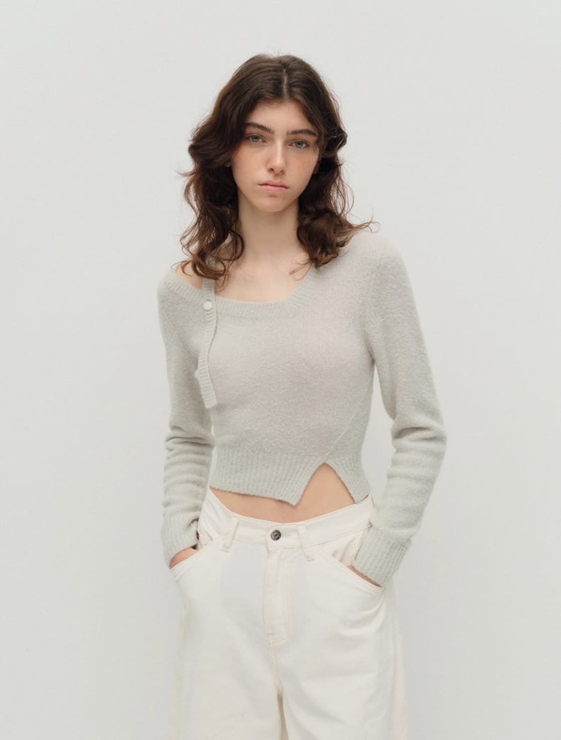 아비에무아 부클레 원 오프 숄더 울 스웨터 그레이 상품이미지1