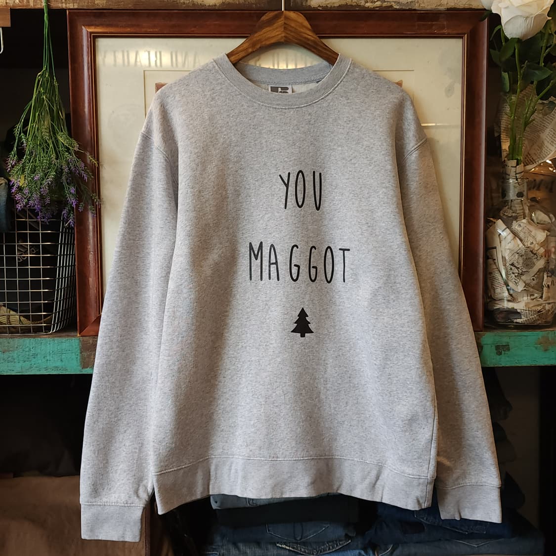 90s 러셀 맨투맨 스웻셔츠 유마갓 빈티지 프린팅 그레이 L 상품이미지1