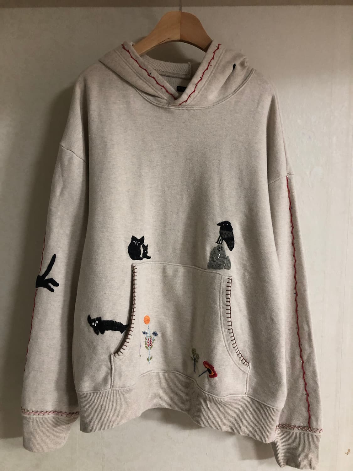 캐피탈 탑 플리스 후드 스웨트셔츠 크로우 앤 캣 자수 키나리 상품이미지5