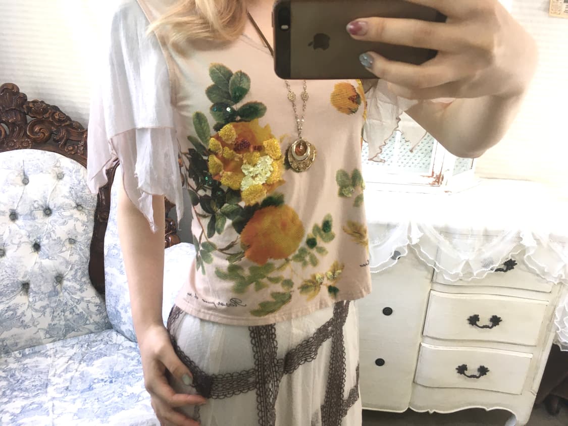 일본빈티지 핑크 페어리 쉬폰 비즈 블라우스 상품이미지4