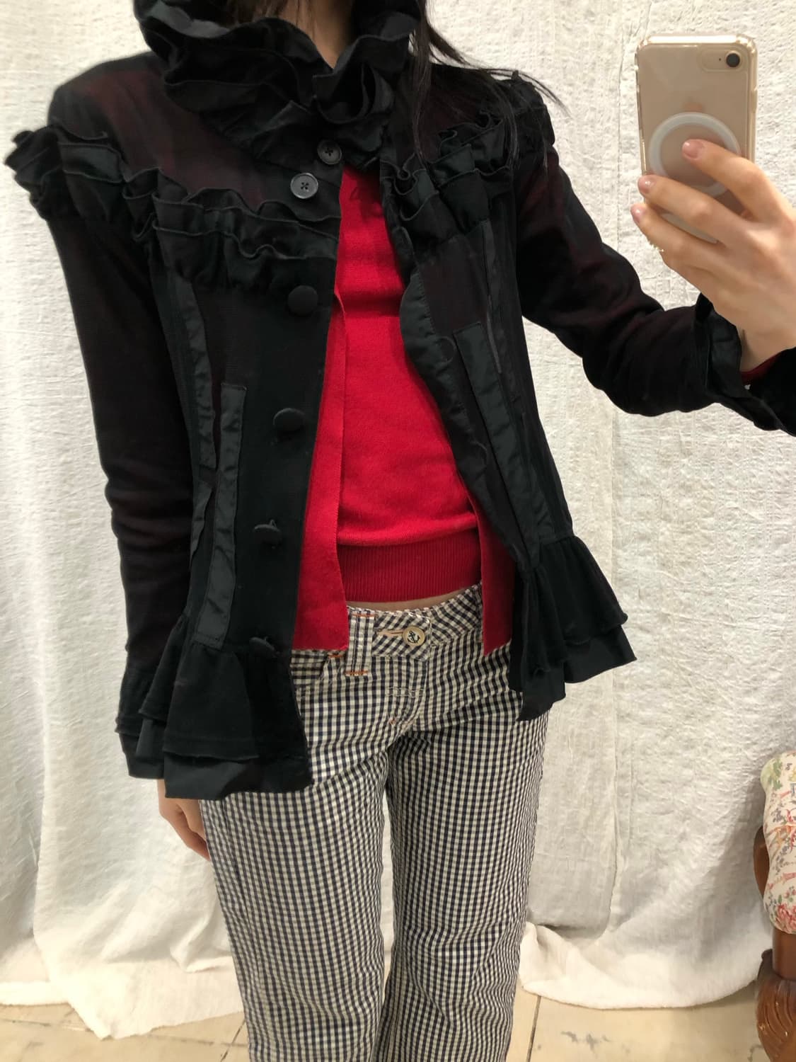 ruffle black sheer jacket 상품이미지1