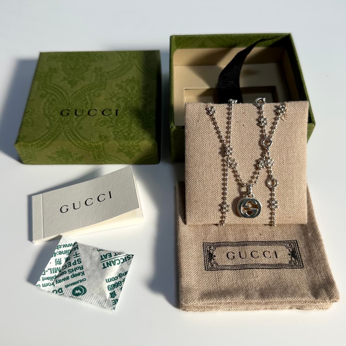 [S급/풀구성] 구찌 인터로킹 G 플라워 펜던트 실버 목걸이 상품이미지1