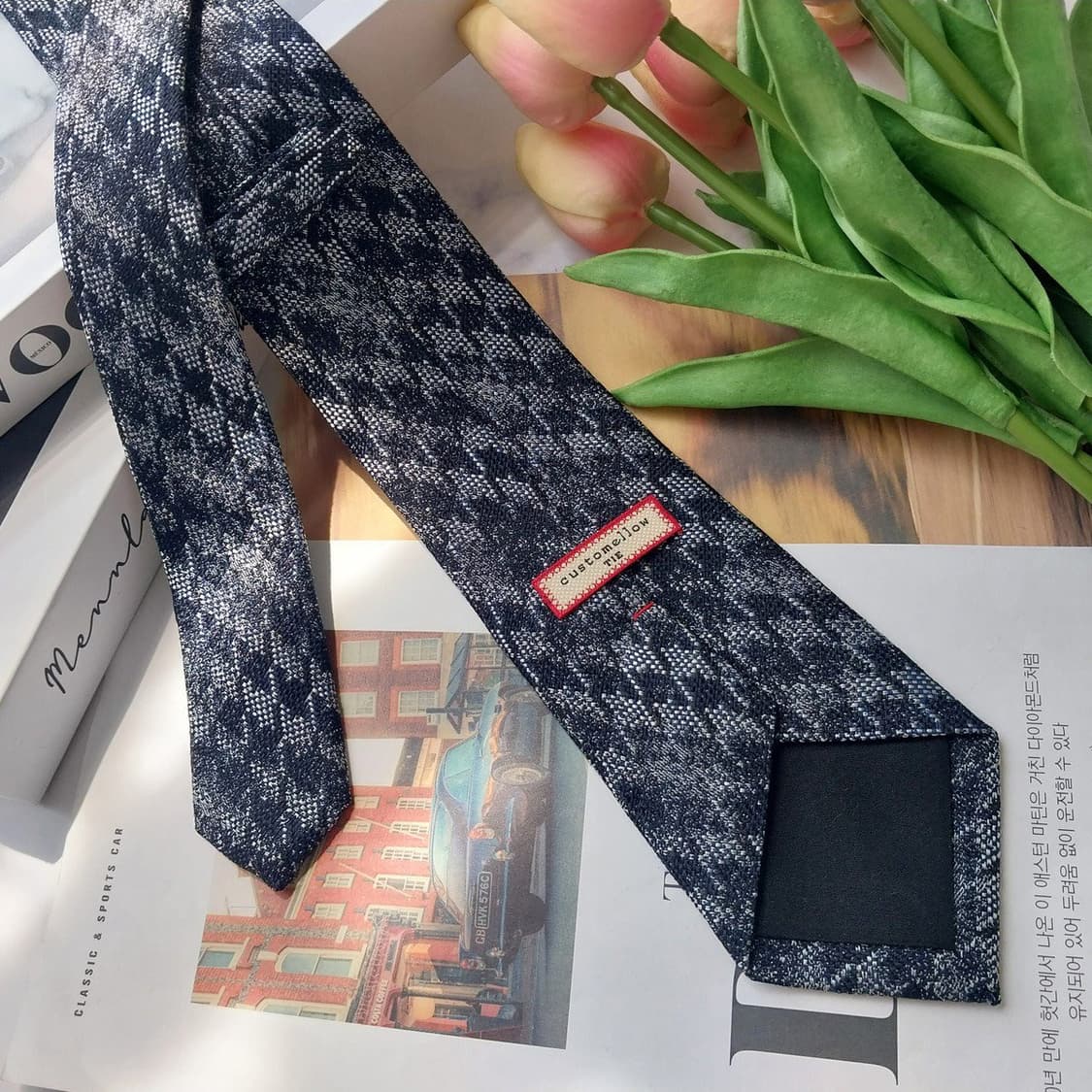 커스텀멜로우 블랙 텍스처 패턴 넥타이 7.2cm A+등급 K2923 상품이미지5
