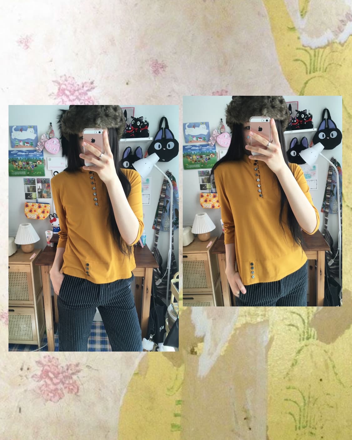 vintage henley neck multi button mustard 상품이미지1