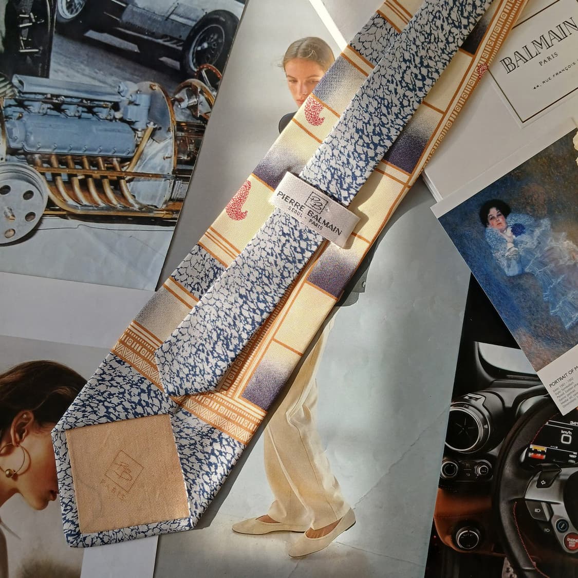 피에르 발망 베이지 믹스 패턴 넥타이 9.7cm A+등급 A19708
 상품이미지5