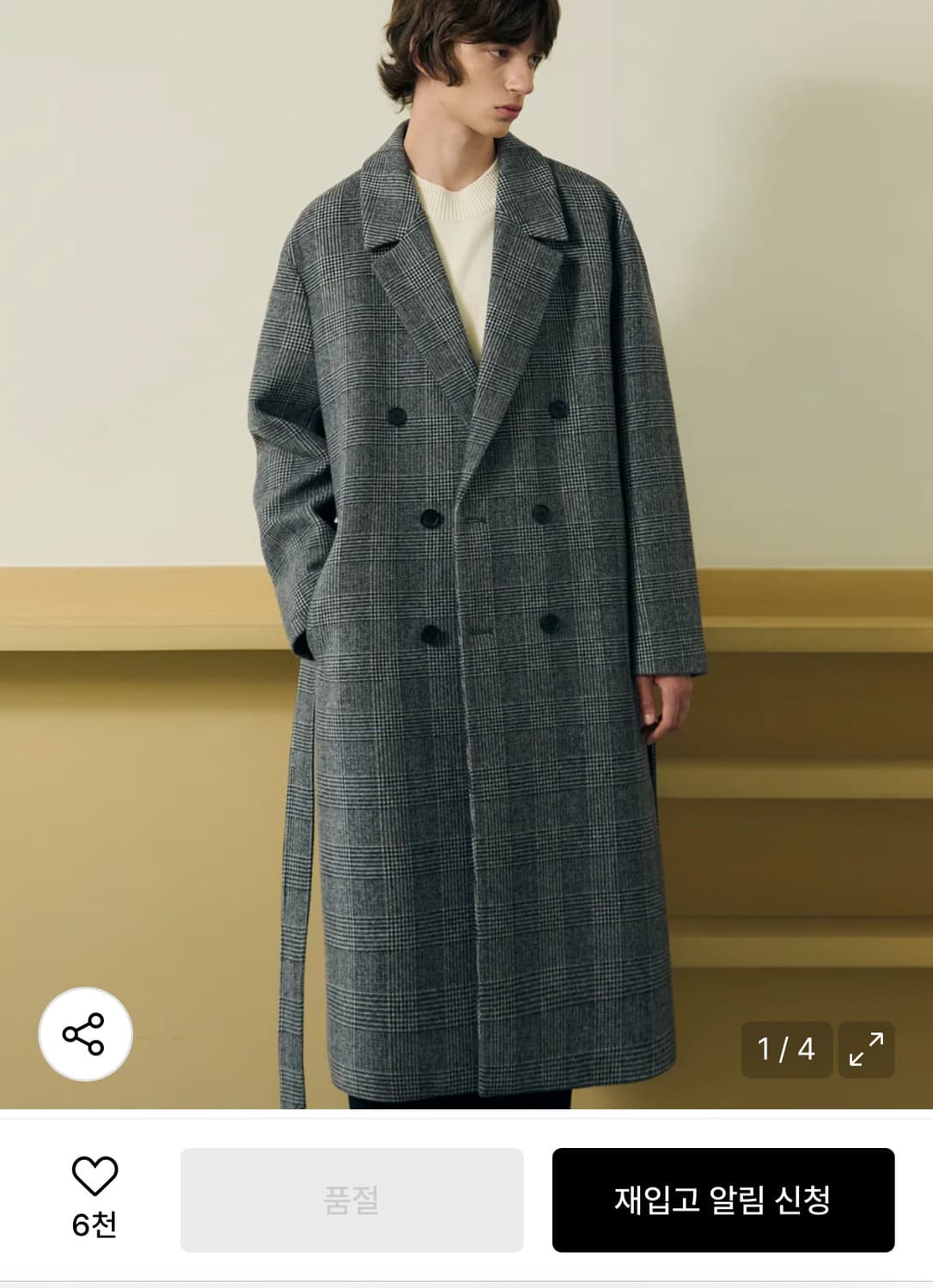 드로우핏 체크 더블 로브코트 XL 상품이미지1