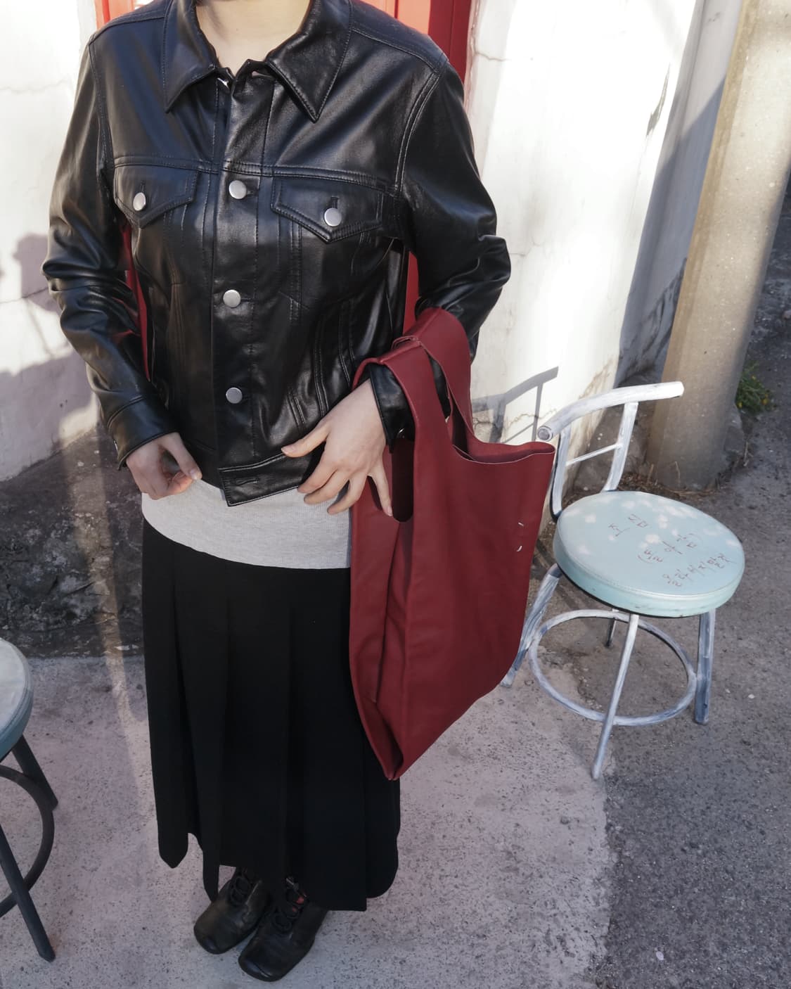 꼼데가르송 블랙 레더 자켓 상품이미지5