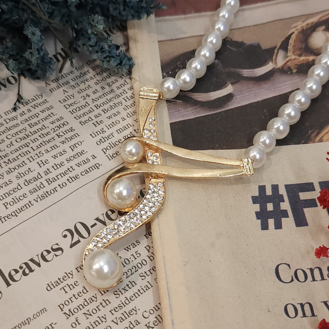 90s 프랑스 빈티지 목걸이 음표 진주 목걸이 진주 팬던트 상품이미지4