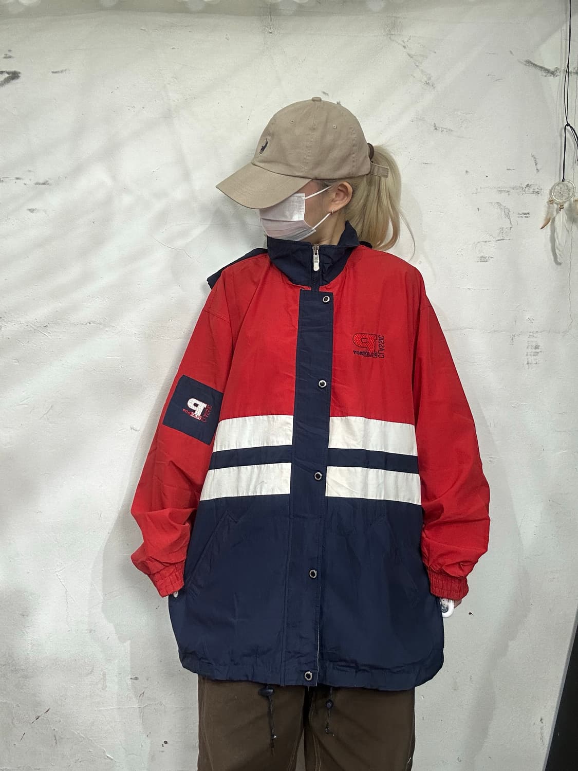 플레이보이 레드 네이비 오버핏 후드 올드스쿨 바람막이 자켓 100 상품이미지2