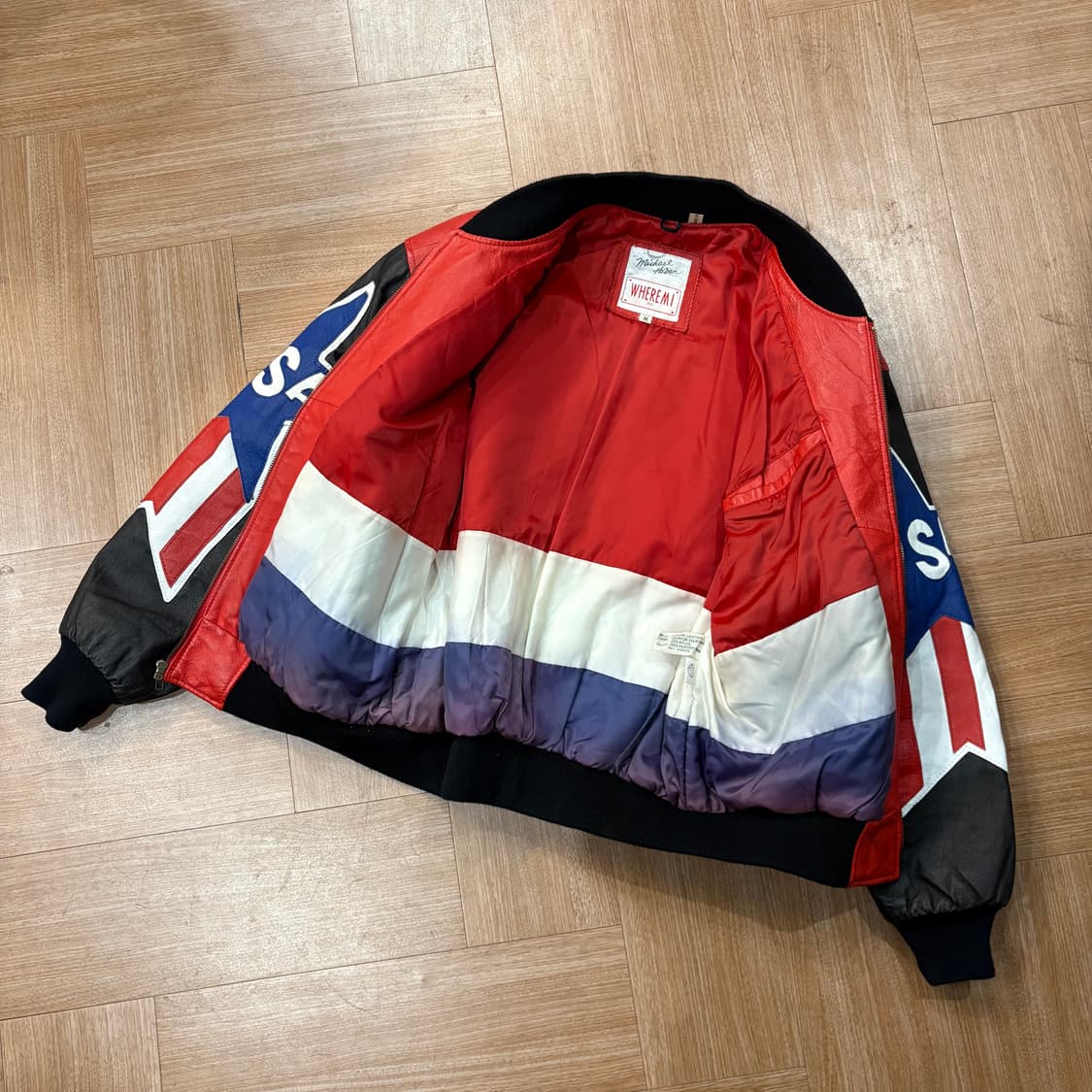 마이클호반 성조기 레더 봄버 자켓 상품이미지7