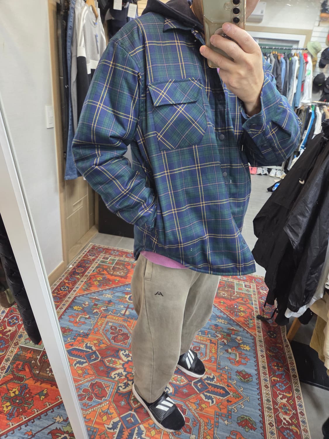 베루툼 안감누빔 사이드 포켓 체크 셔츠 후드자켓 L xl 상품이미지10