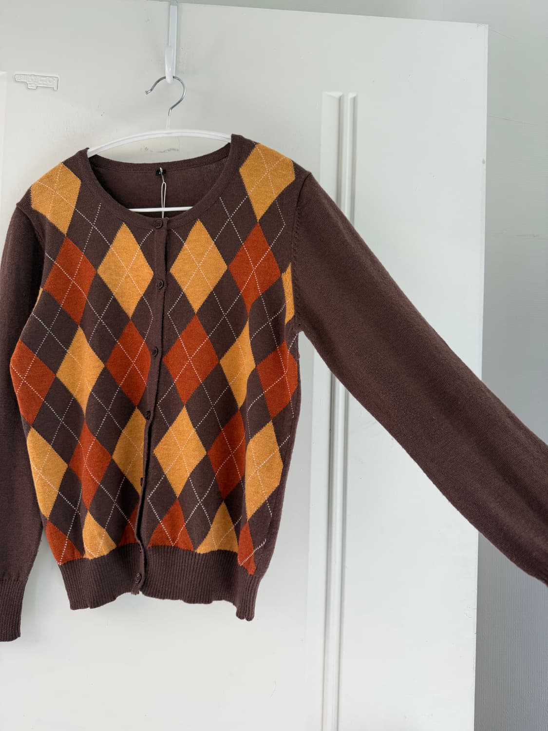 일본빈티지 브라운 아가일패턴 울 가디건 상품이미지7