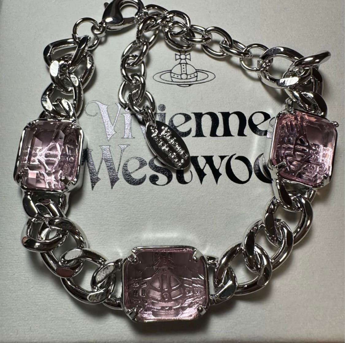 비비안웨스트우드 아카이브 핑크 크리스탈 orb 볼드 브레이슬릿 팔찌 상품이미지1