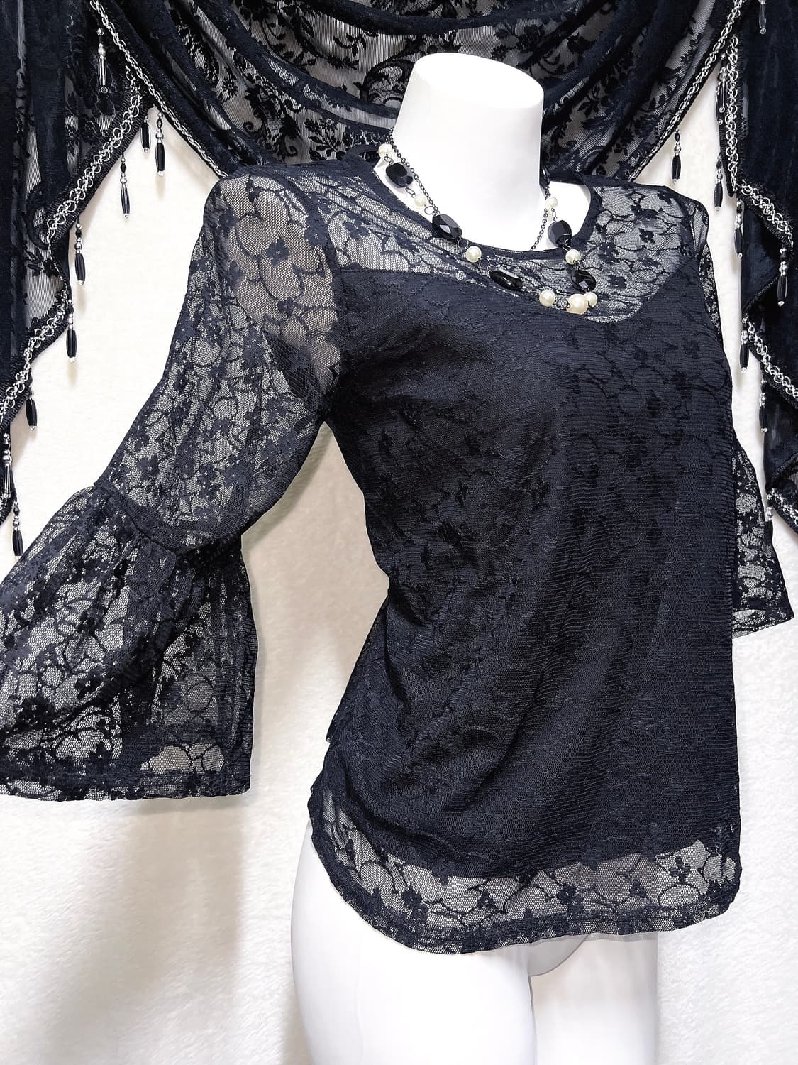 로맨틱고딕 고스 오네갸루 레이스 시스루 블라우스 탑 오리엔탈 페어리 핀터 상품이미지1