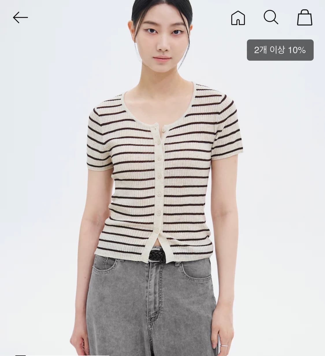8seconds 에잇세컨즈 골지 스트라이프 반소매 가디건(S)    상품이미지1