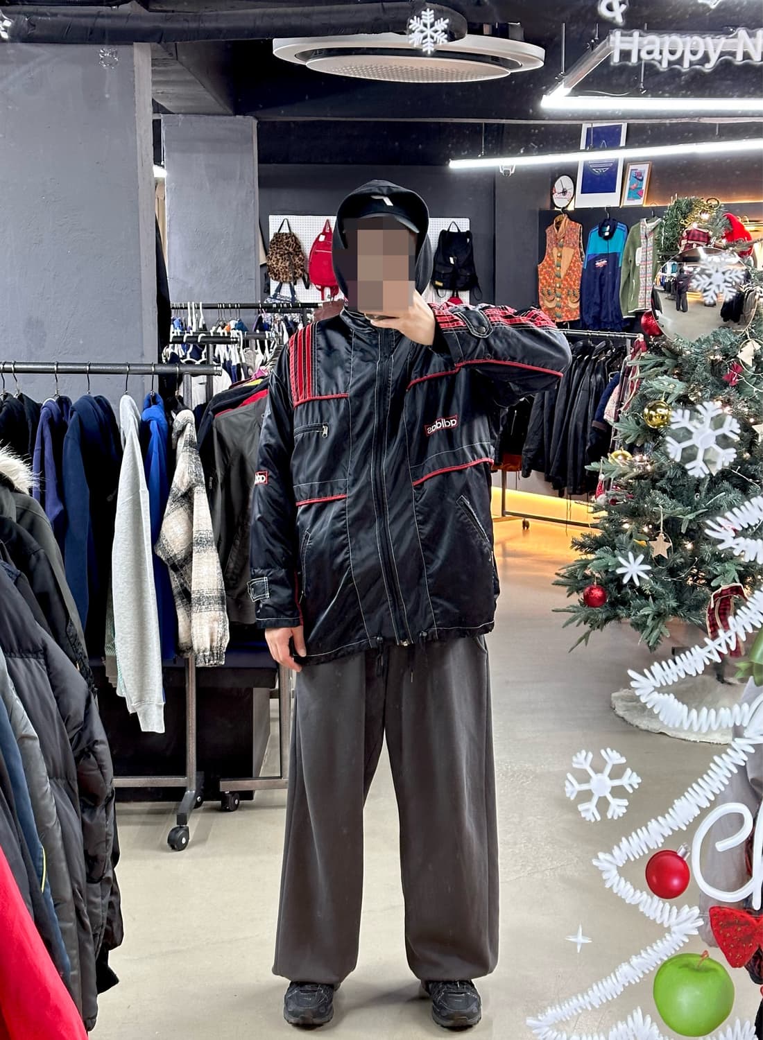 90s 아디다스 블랙 올드스쿨 레드 삼선 오버핏 상품이미지1