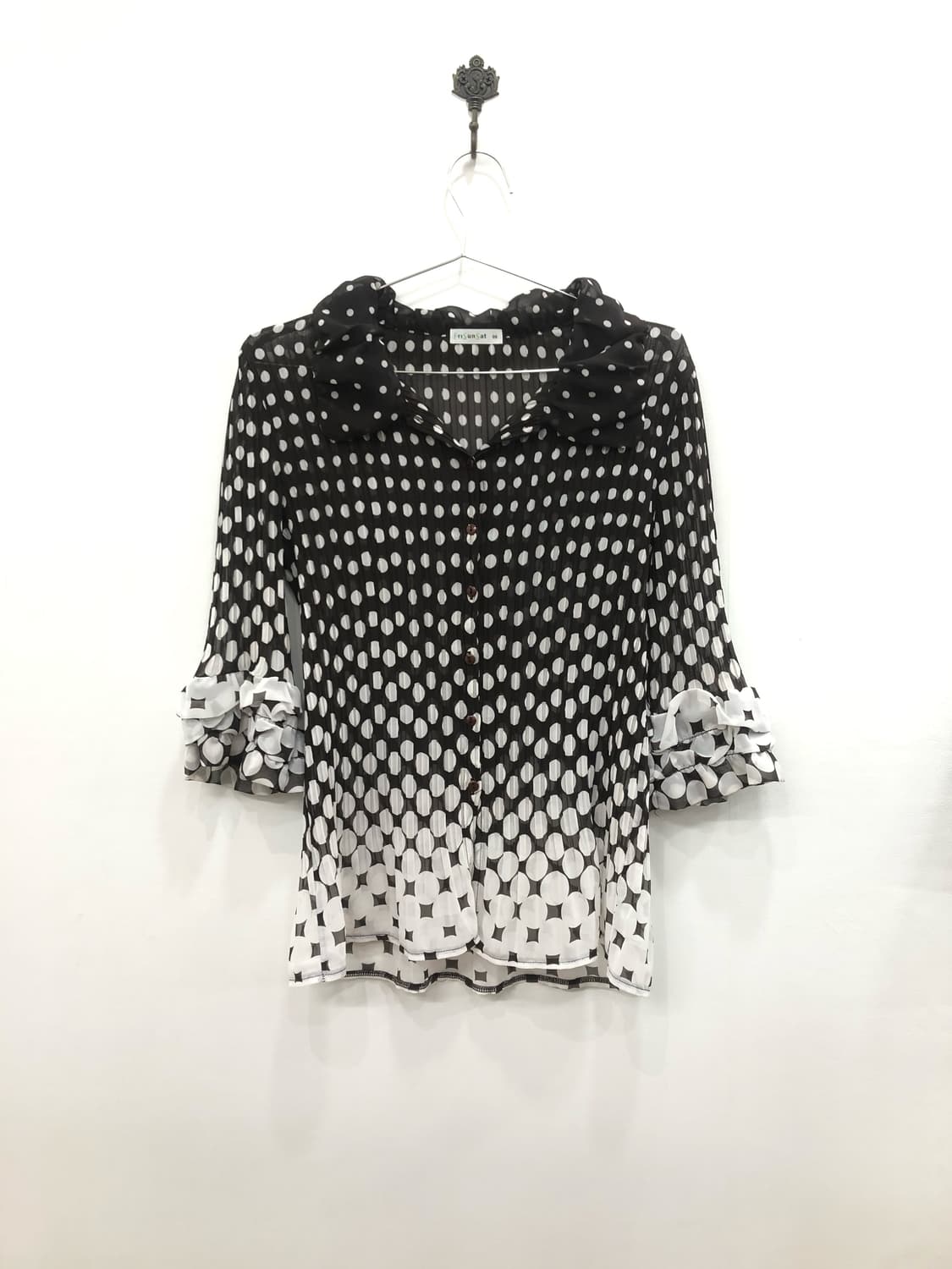 brown dot pattern lace sleeve blouse 상품이미지5