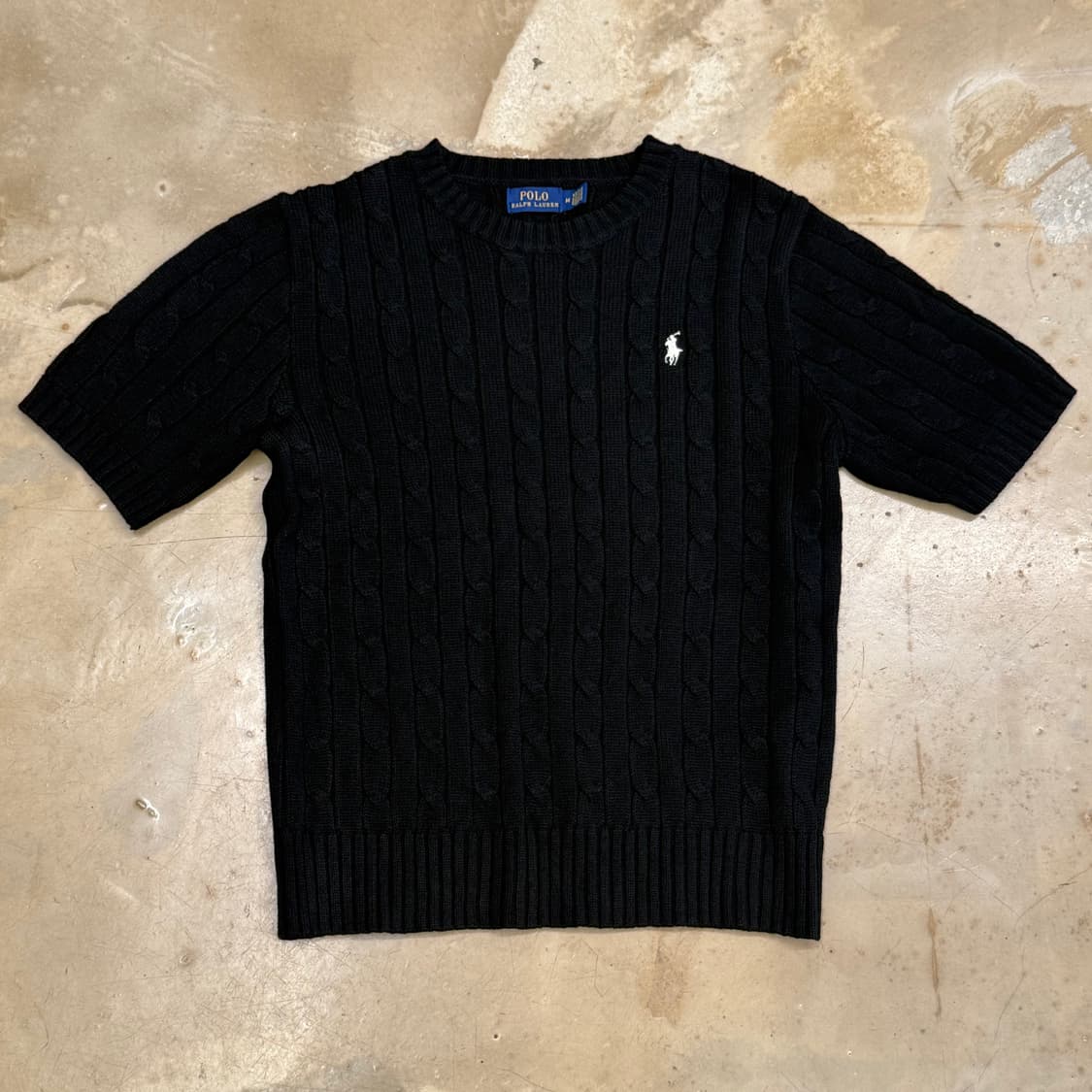 M 폴로랄프로렌 여성용 블랙 케이블 반팔 니트 상품이미지2