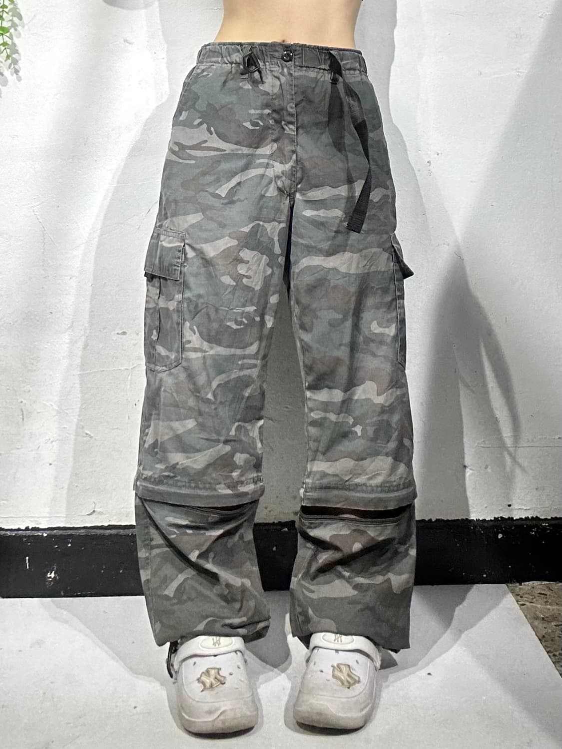 일본 빈티지 카키 무릅 절개 포인트 와이드 카고 팬츠  상품이미지2