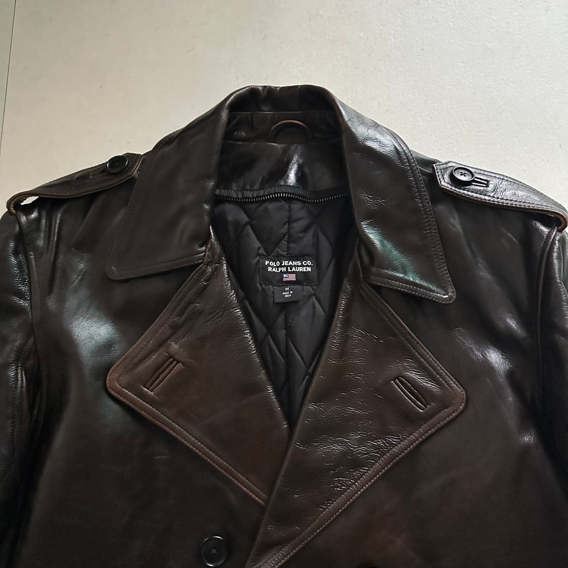 90s 폴로 진스 랄프로렌 레더 가죽 피코트 (M) 상품이미지2