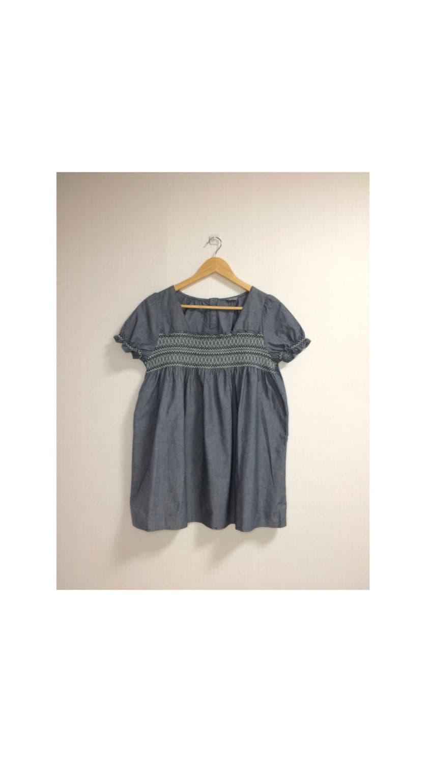 빈티지 블루 스퀘어넥 퍼프 반팔 블라우스 상품이미지1