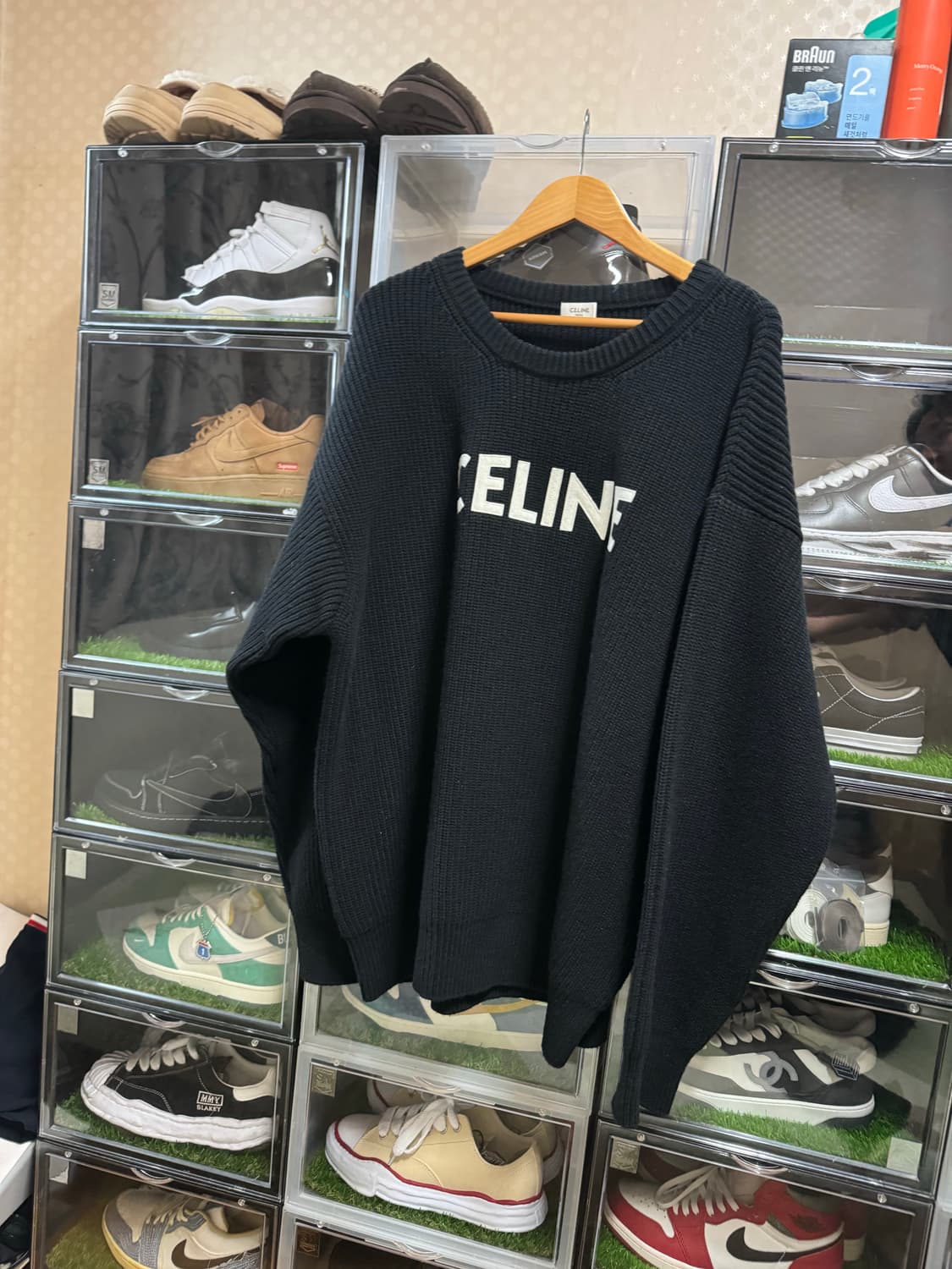 셀린느 오버사이즈 스웨터 립드 울 블랙 XL 상품이미지1