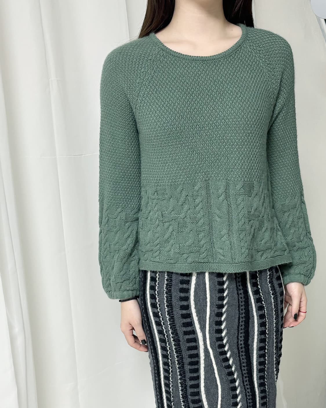 Quinto PUNTO 애쉬 민트 와플 라글란 풀오버 상품이미지6