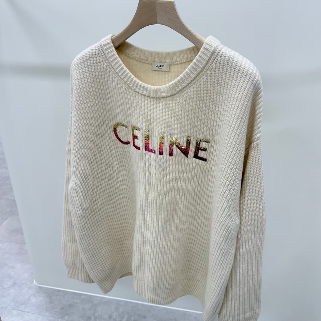 [S+급/오버핏S] 셀린느 리브드 울 니트 아이보리 상품이미지2