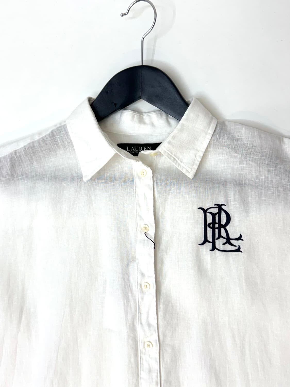 Lauren Ralph Lauren 화이트 린넨 숏 슬리브 셔츠 상품이미지3