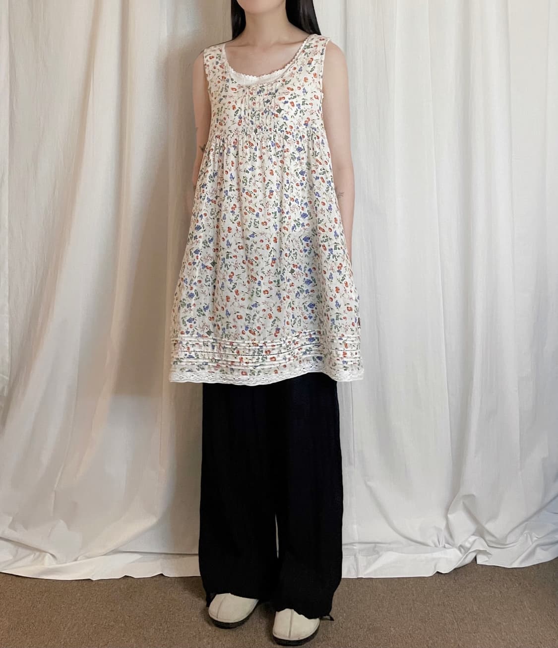 Floral Cotton Long Sleeveless - Ivory 상품이미지3