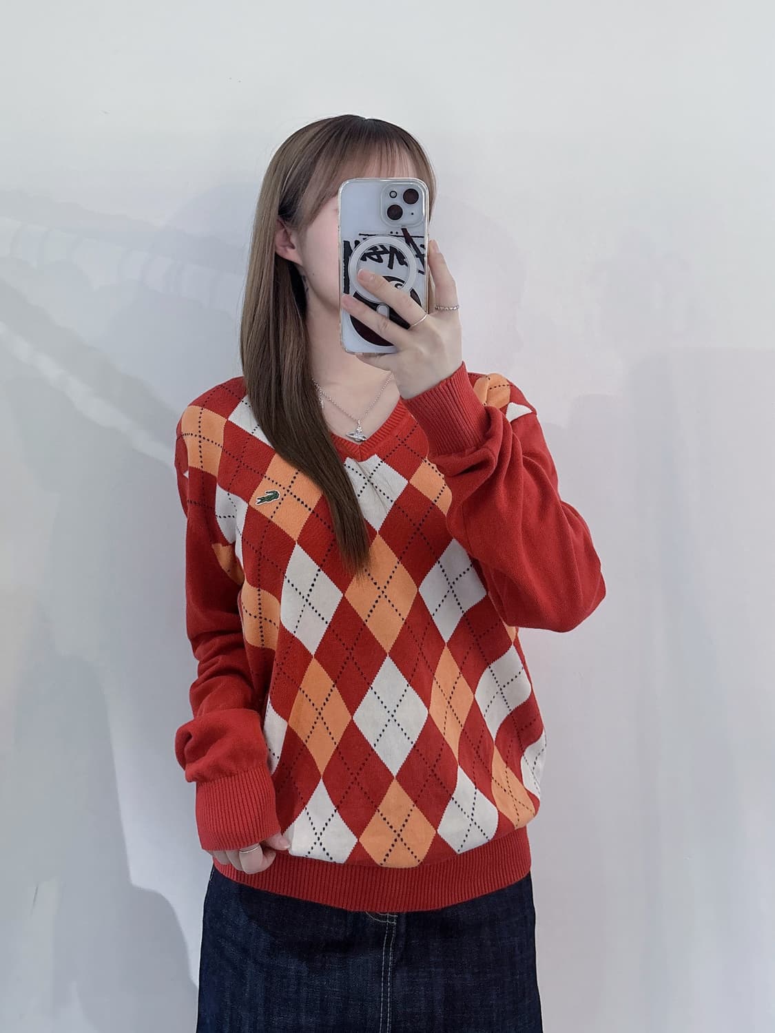 라코스테 아가일 브이넥 니트 상품이미지1