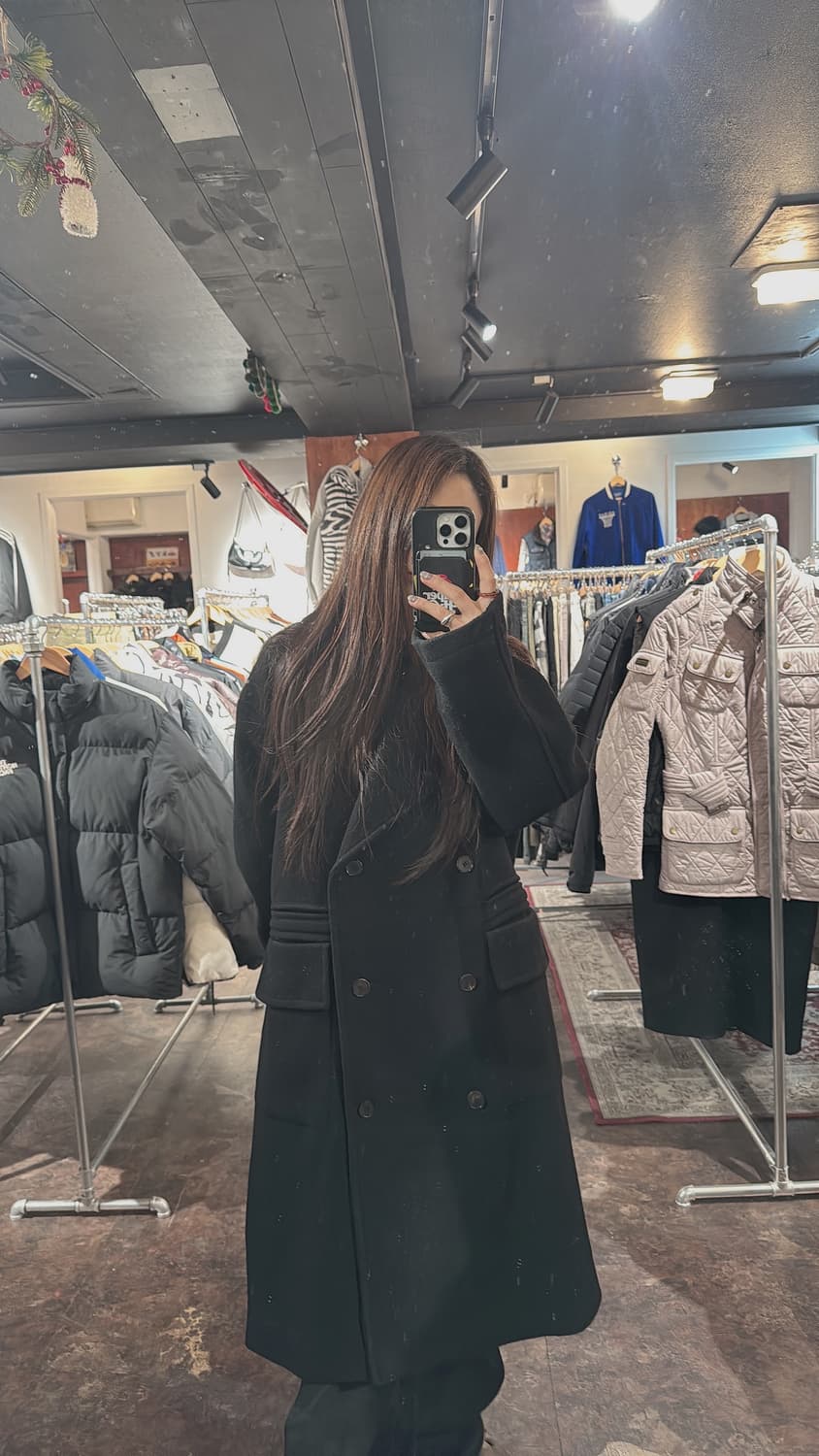 statement 스테이트먼트 울 블랙 더블 오버핏 롱코트 F 상품이미지7