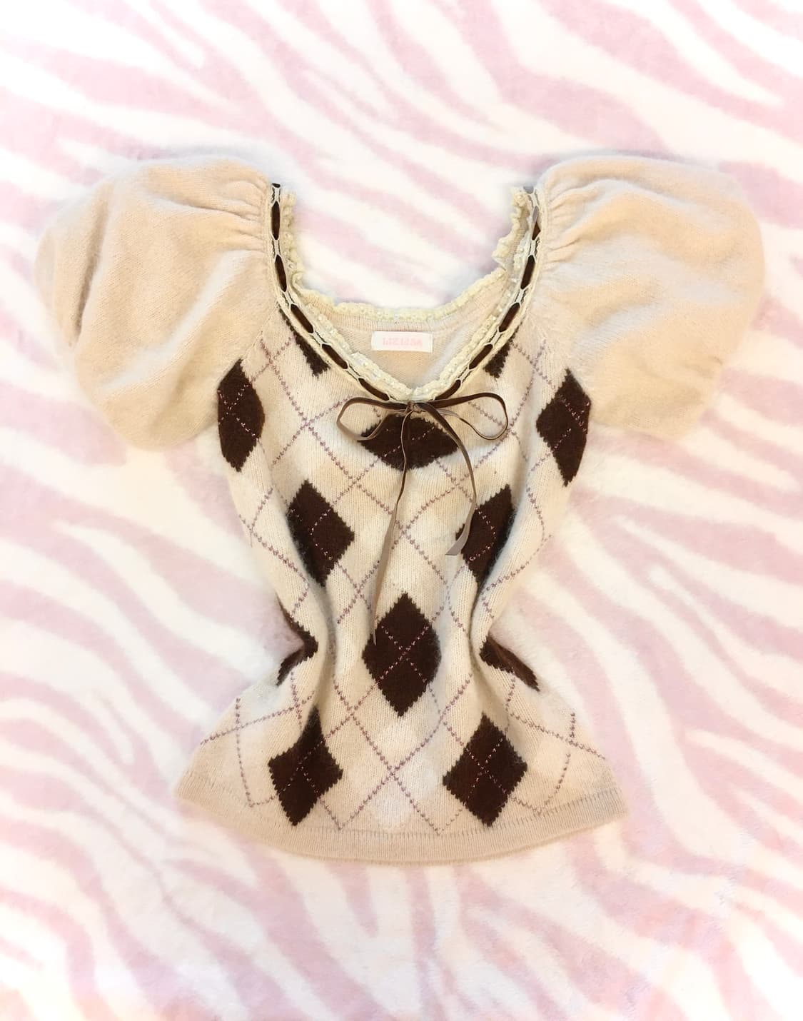 리즈리사 밀크티라떼 초코 아가일 니트 탑 라떼갸루 핀터레스트 대장템 상품이미지1